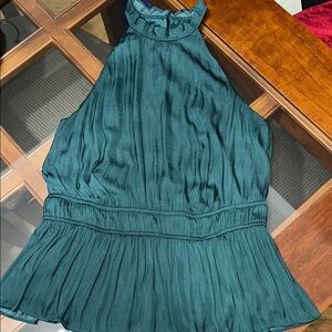 Elegant Green Sleeveless halter neck gathered elastic waist top